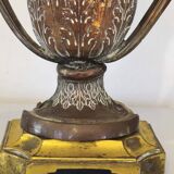 Pair of solid wood and bronze door handles, classical style, Italy 20th century.