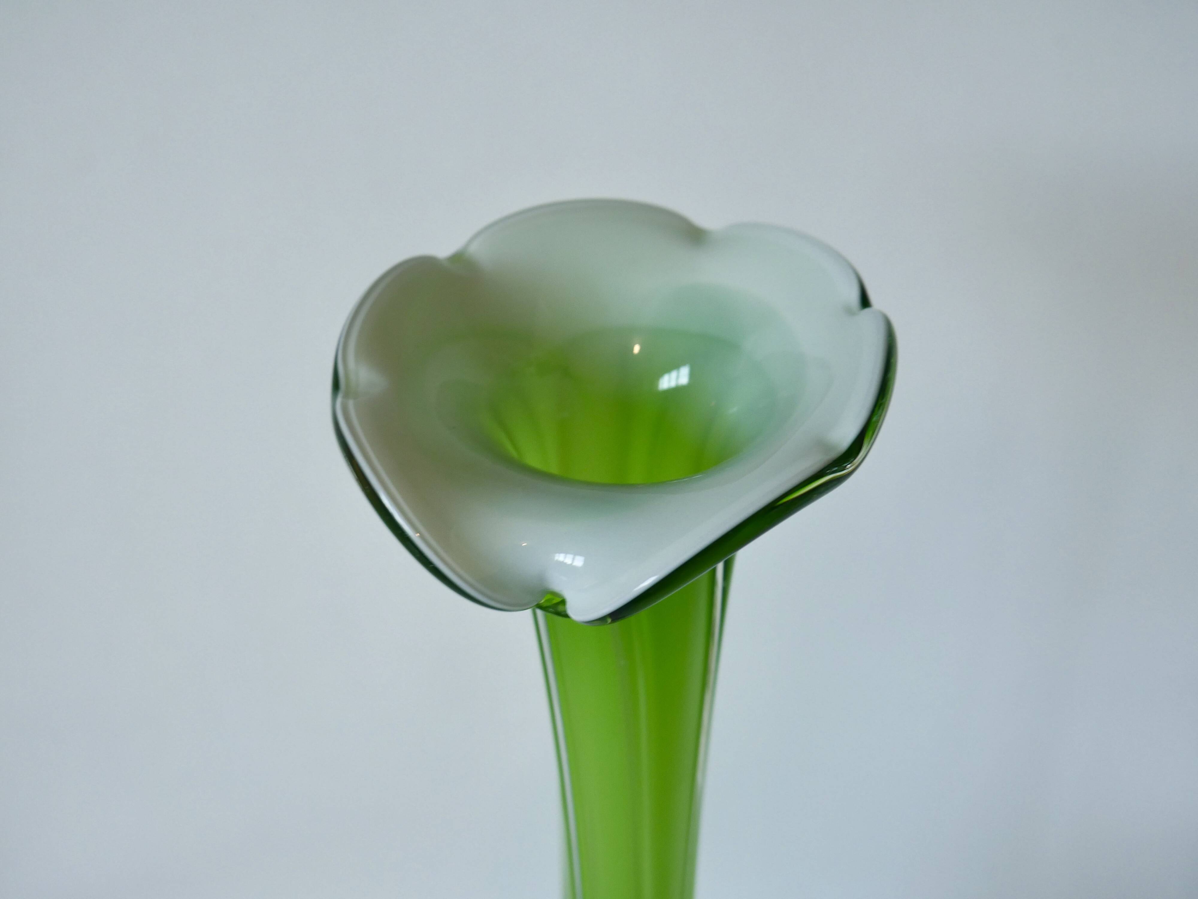 Large green and white opaline vase from the 70s