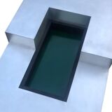 Italian design coffee table in metal and wood with integrated bar, 1970s