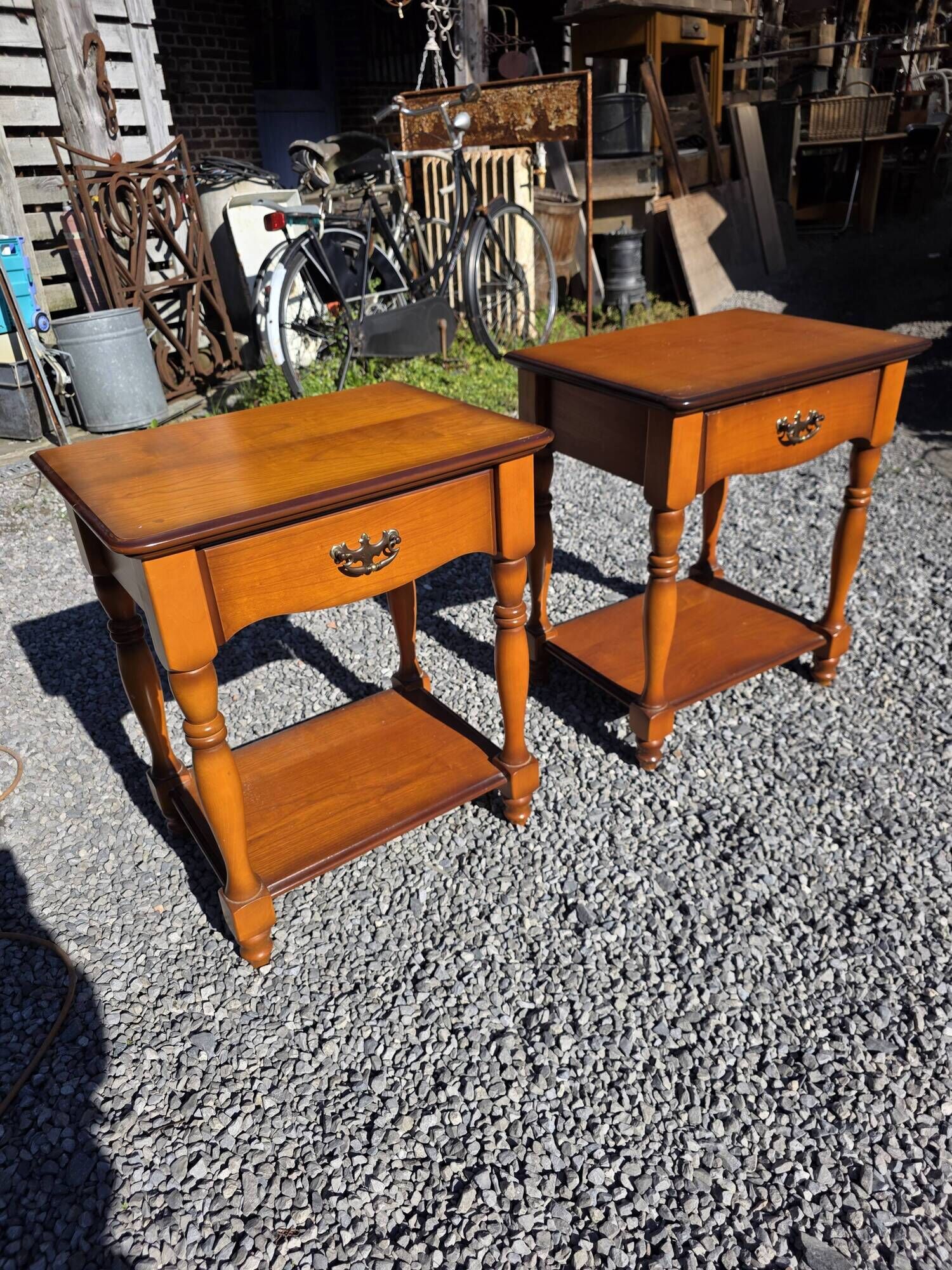 Pair of cherry wood bedside tables from the mid-20th century.