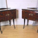 Pair of bedside tables, rosewood and burl walnut, Italy 1950