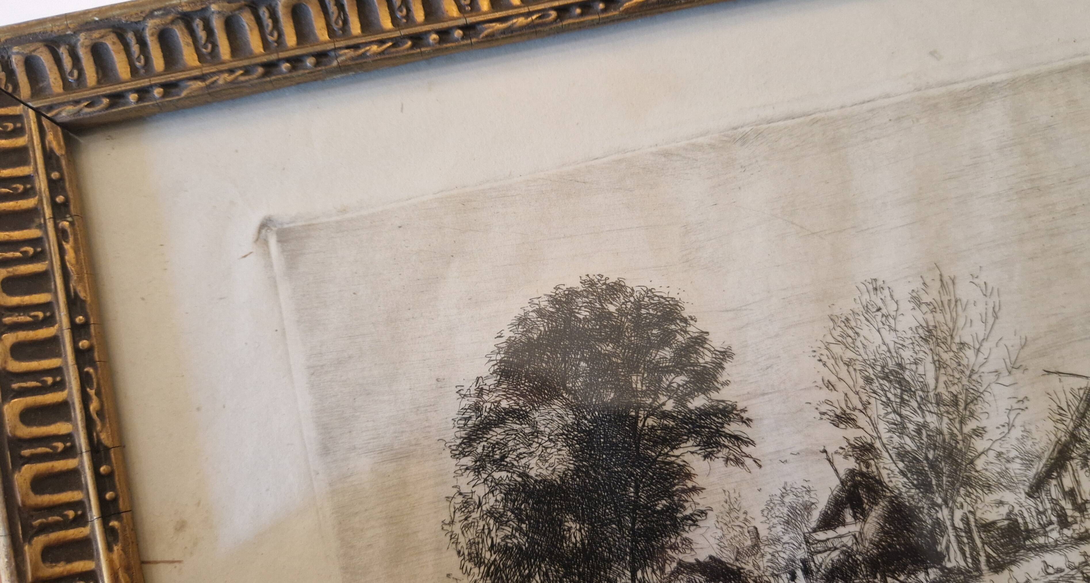 late 19th century etching, rural landscape