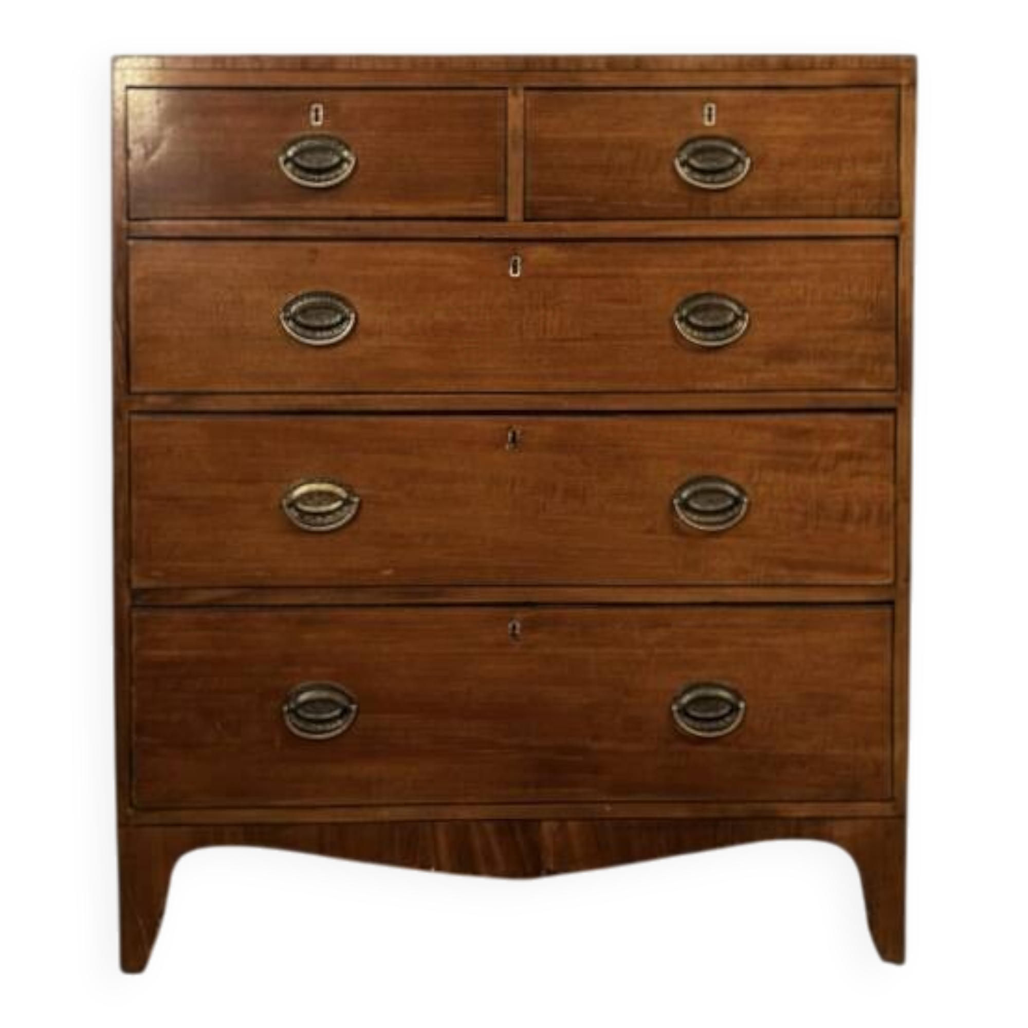 George III English Commode in Mahogany and Burl, Stretcher Feet – 19th Century