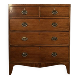 George III English Commode in Mahogany and Burl, Stretcher Feet – 19th Century