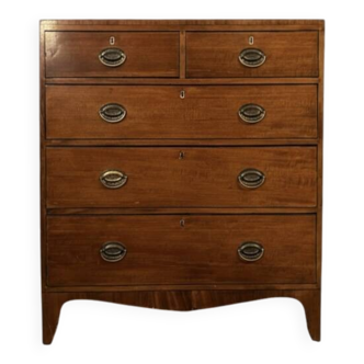 George III English Commode in Mahogany and Burl, Stretcher Feet – 19th Century