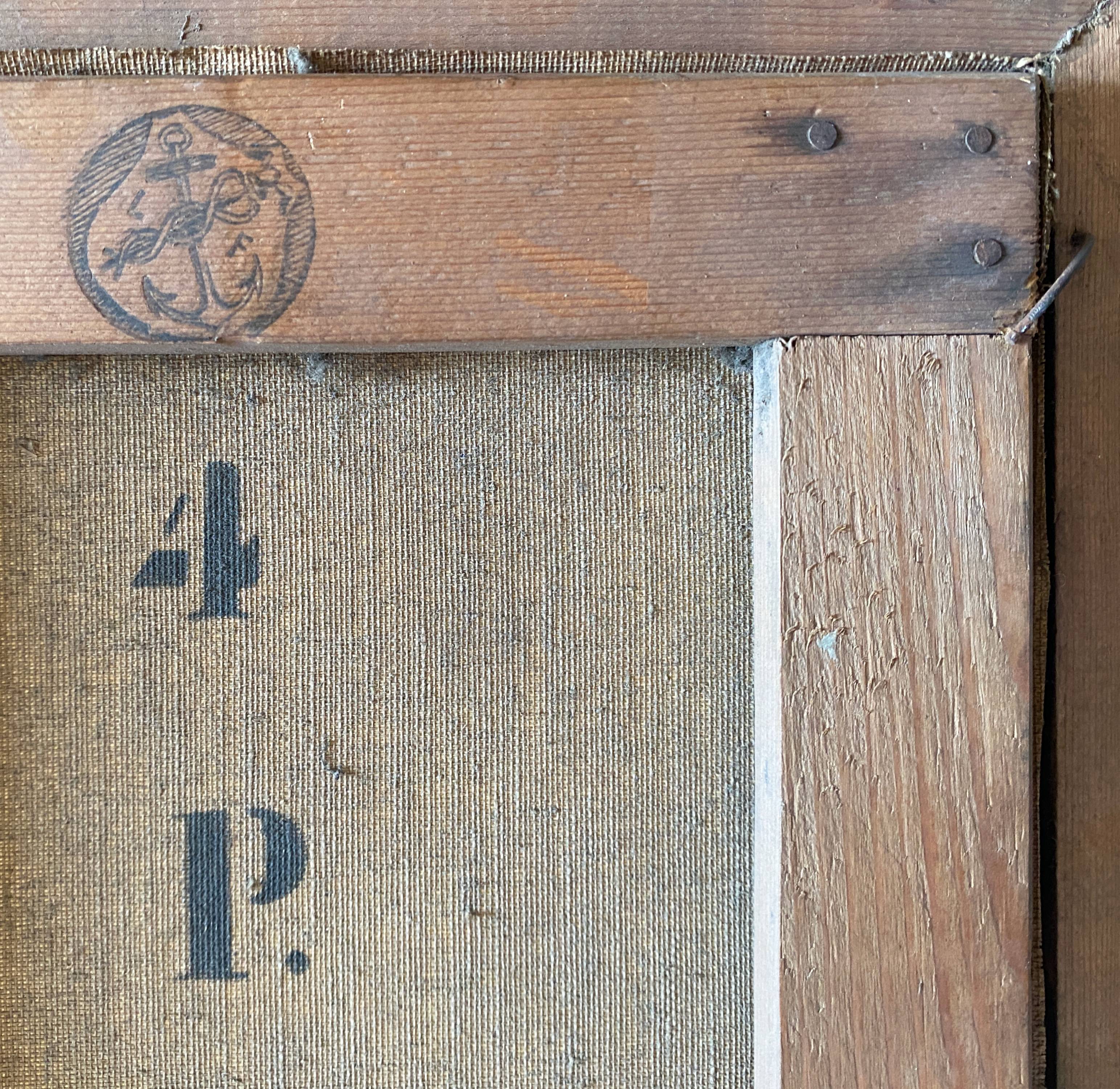 HST XIX° painting "Marine with lighthouse and boats" Italian Orientalist style + frame