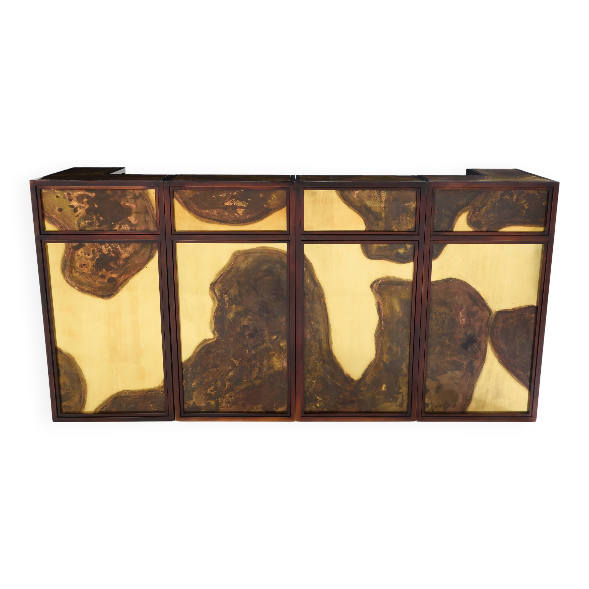 Large oxidized and patinated brass bar by Isabelle and Richard Faure 1970