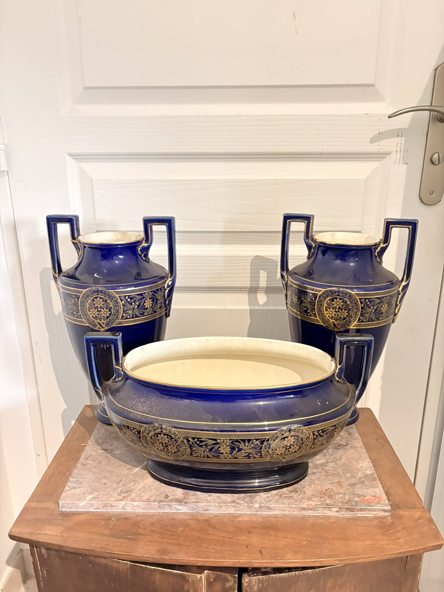 Lot 3 amphora vase boch keramis 1890 bfk fireplace garniture sèvres art deco