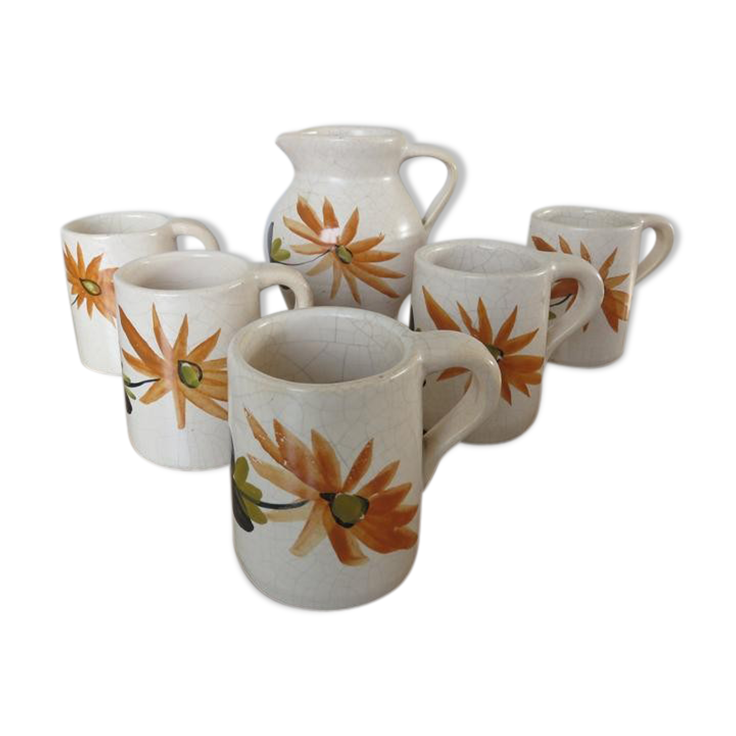 Orangeade service, floral pattern, cracked ceramic 60s