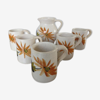 Orangeade service, floral pattern, cracked ceramic 60s