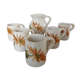 Orangeade service, floral pattern, cracked ceramic 60s
