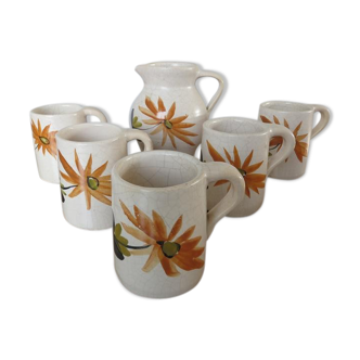 Orangeade service, floral pattern, cracked ceramic 60s