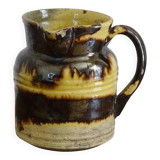 Cruche ancienne en céramique française de Dieulefit, à glace brune