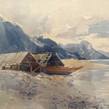 Aquarelle ancienne paysage suisse signée Fürst 1915