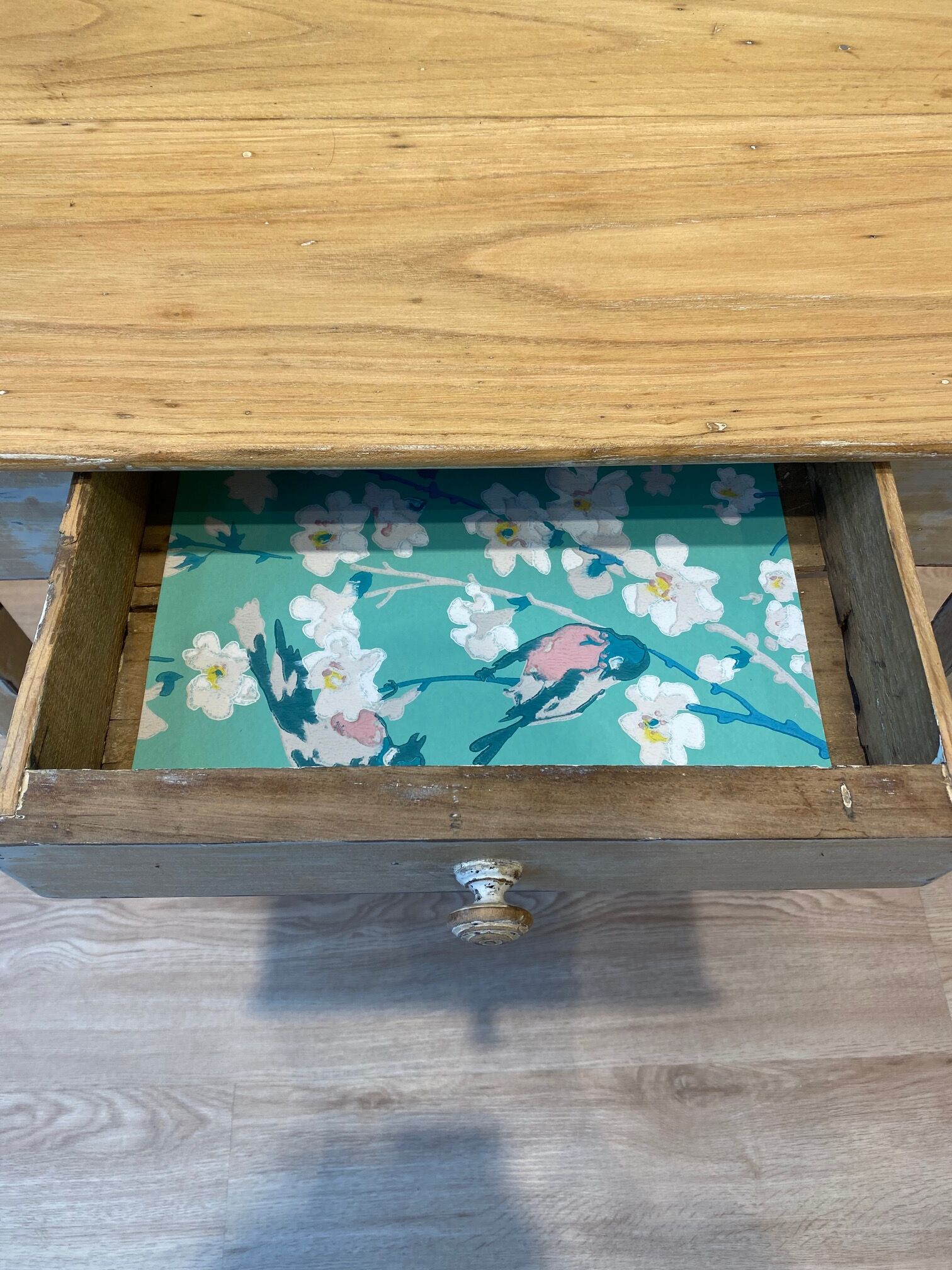 Side table in patinated wood