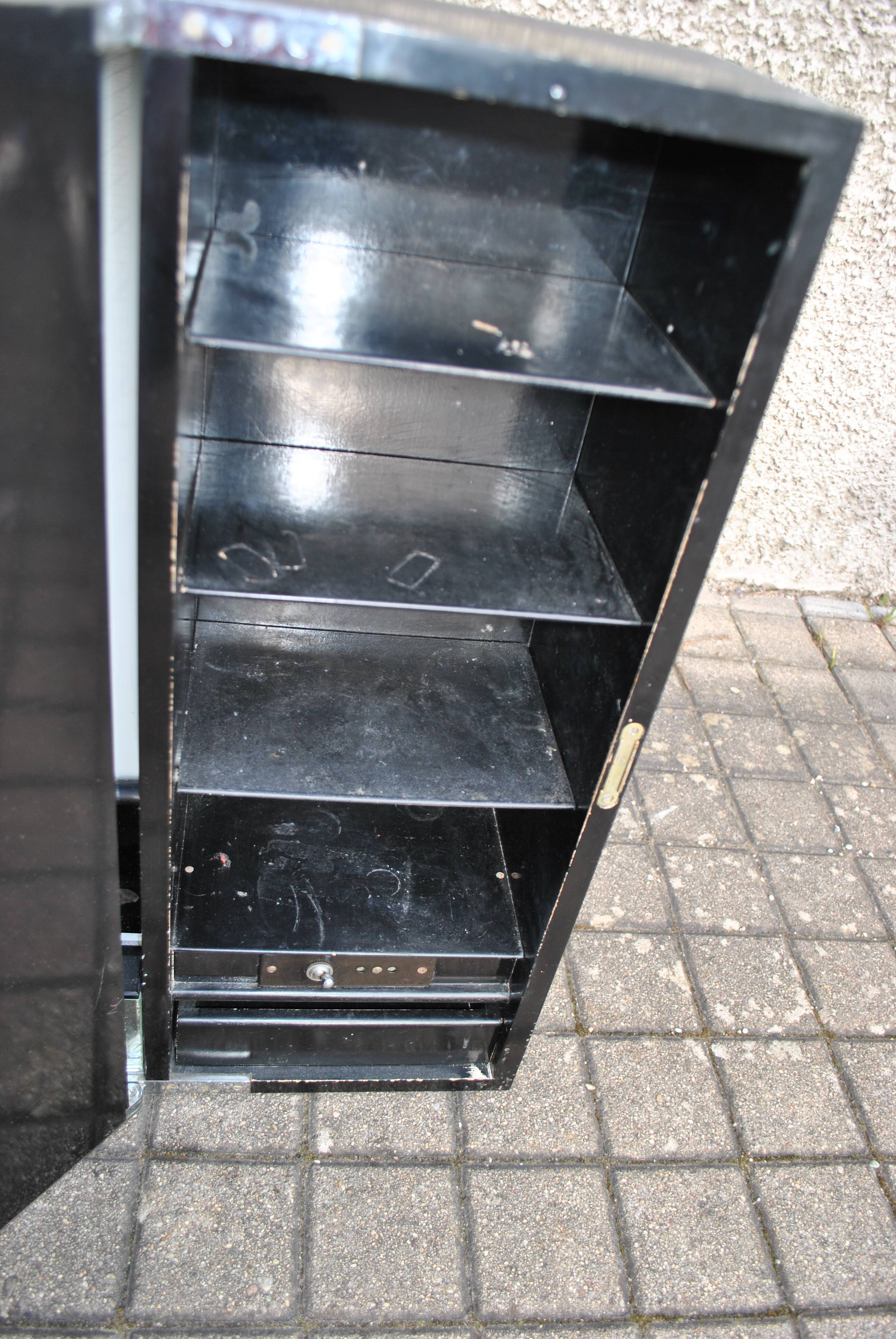 Vintage mirror cabinet in wood and chrome metal - backlit dressing table shelf 1950-1960