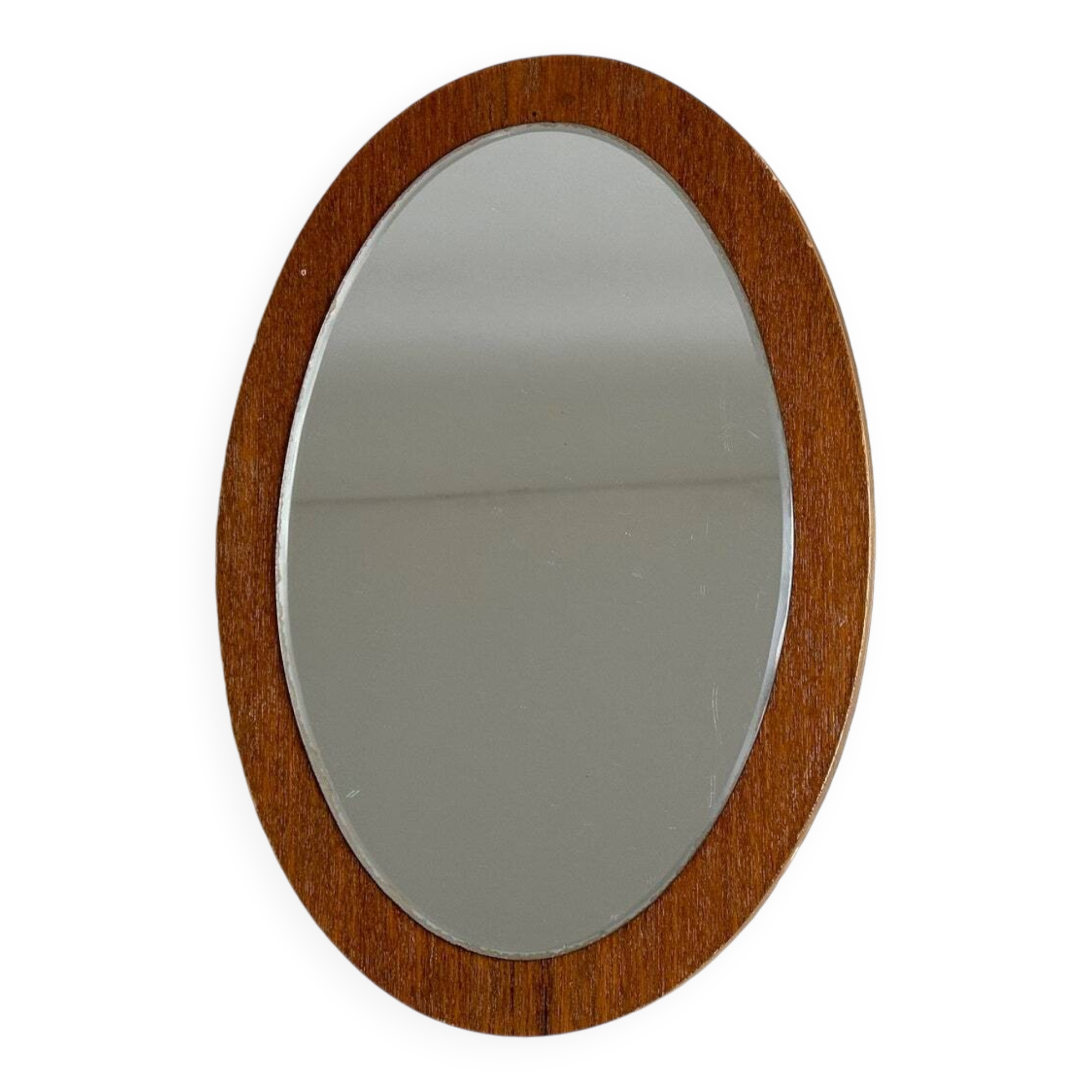 Mid Century teak oval wall mirror