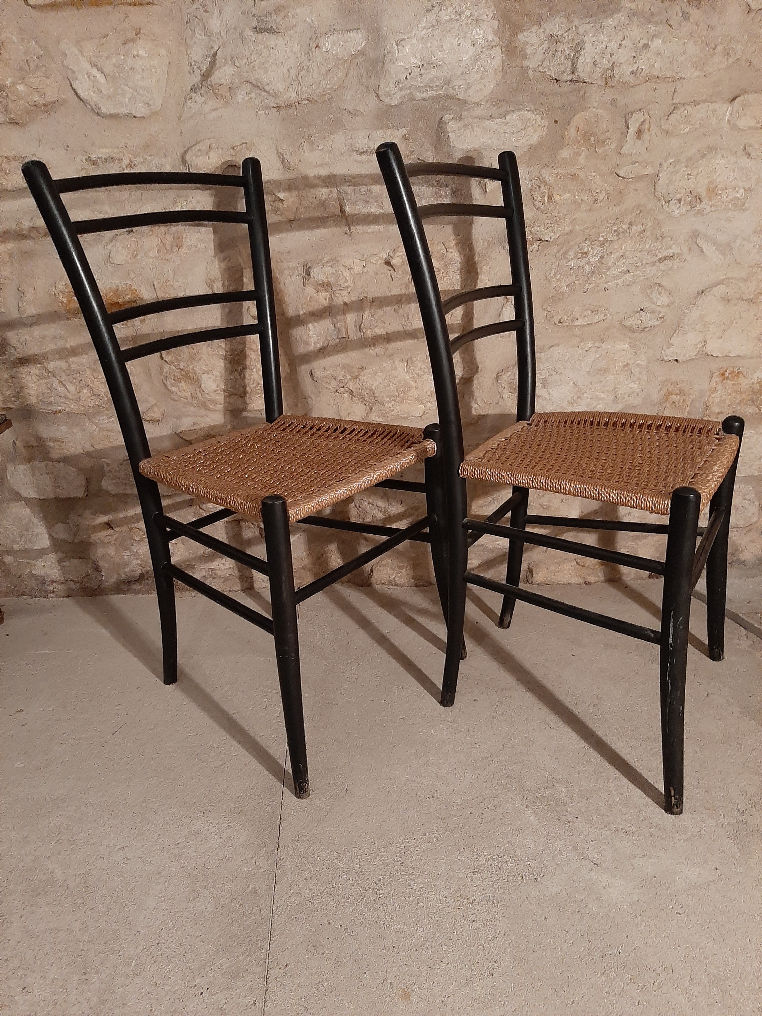 Pair of wooden chairs and rope Italy 1960