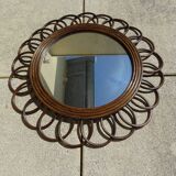 Vintage rattan mirror flower year 60