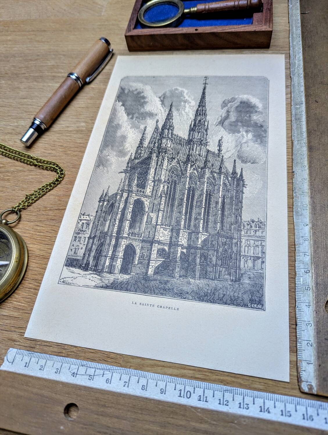 The Sainte-Chapelle, Paris, vintage engraving 1906. Authentic.