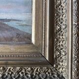 HST painting "Bord de mar" Animated seascape with thatched cottage signed Bilson XIX° + frame