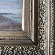 HST painting "Bord de mar" Animated seascape with thatched cottage signed Bilson XIX° + frame
