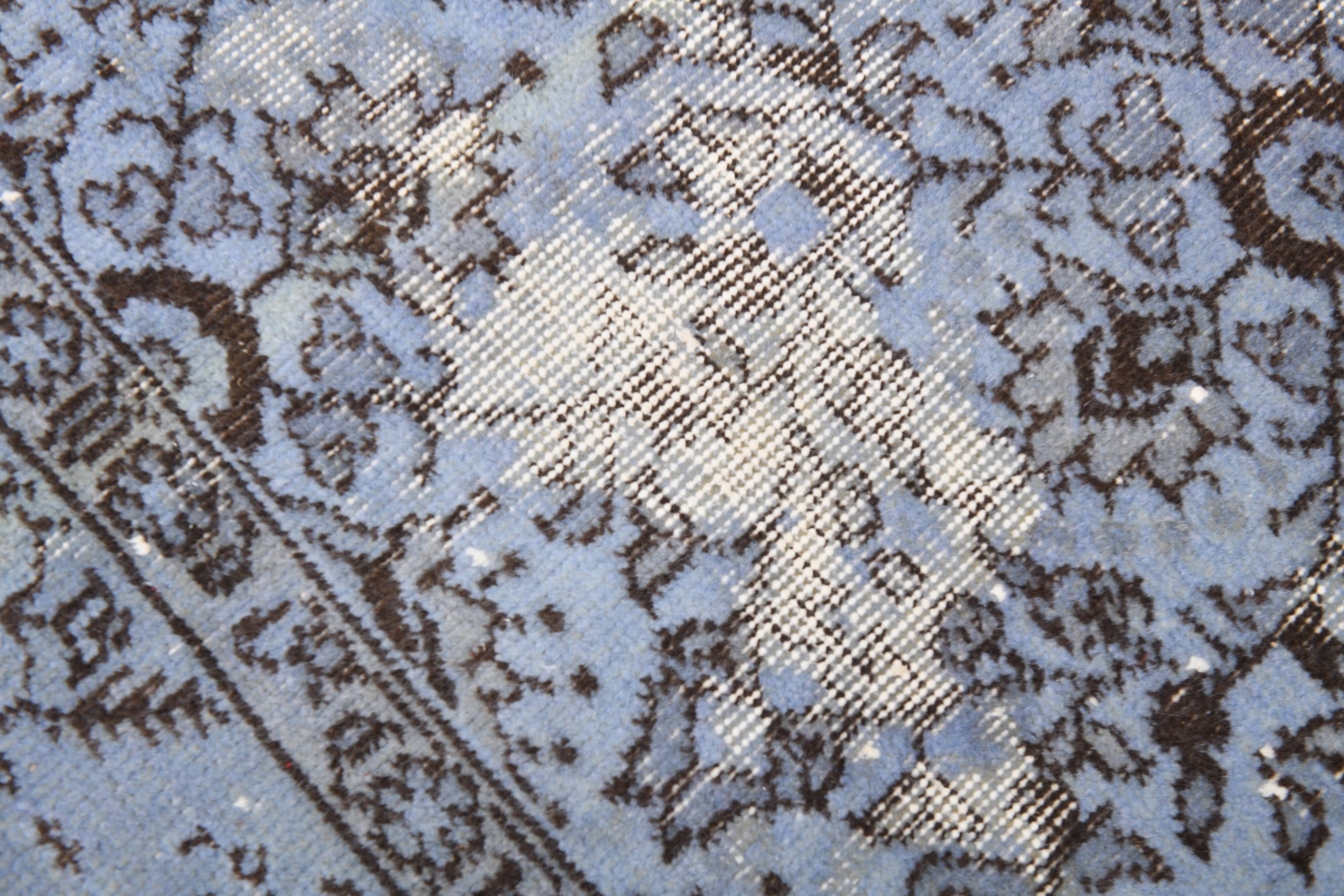 Turkish All-Over Floral Light Blue Vintage Runner Rug, 61x207Cm