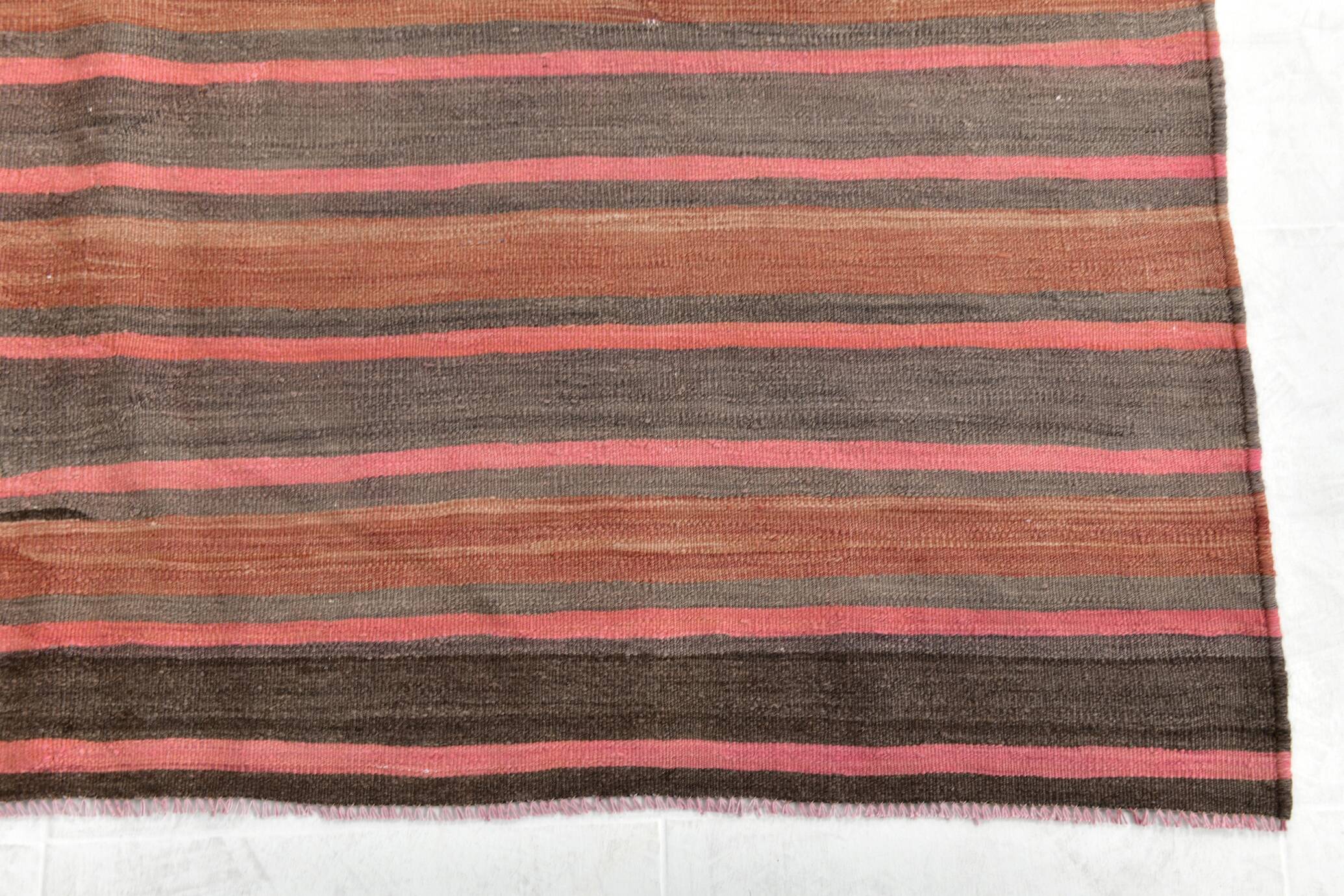 Pink & Brown Striped Pattern Vintage Kilim Rug, 167x254Cm