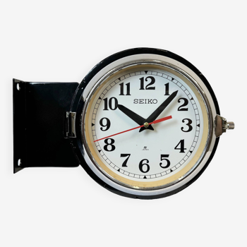 Vintage Black Seiko Maritime Double-Sided Wall Clock, 1980s