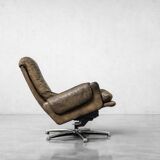 Vintage Mid-Century German Modern Leather Lounge Swivel Chair, 1960s