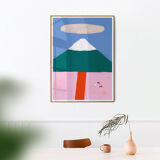 Affiche murale montagne Mont Fuji avec des chevaux 30cm*40cm