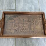 Vintage wooden serving tray signed Souron