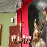 Art Deco Italian Brass 6-Lights Chandelier attributed to Gio Ponti for Lanci, 1930s