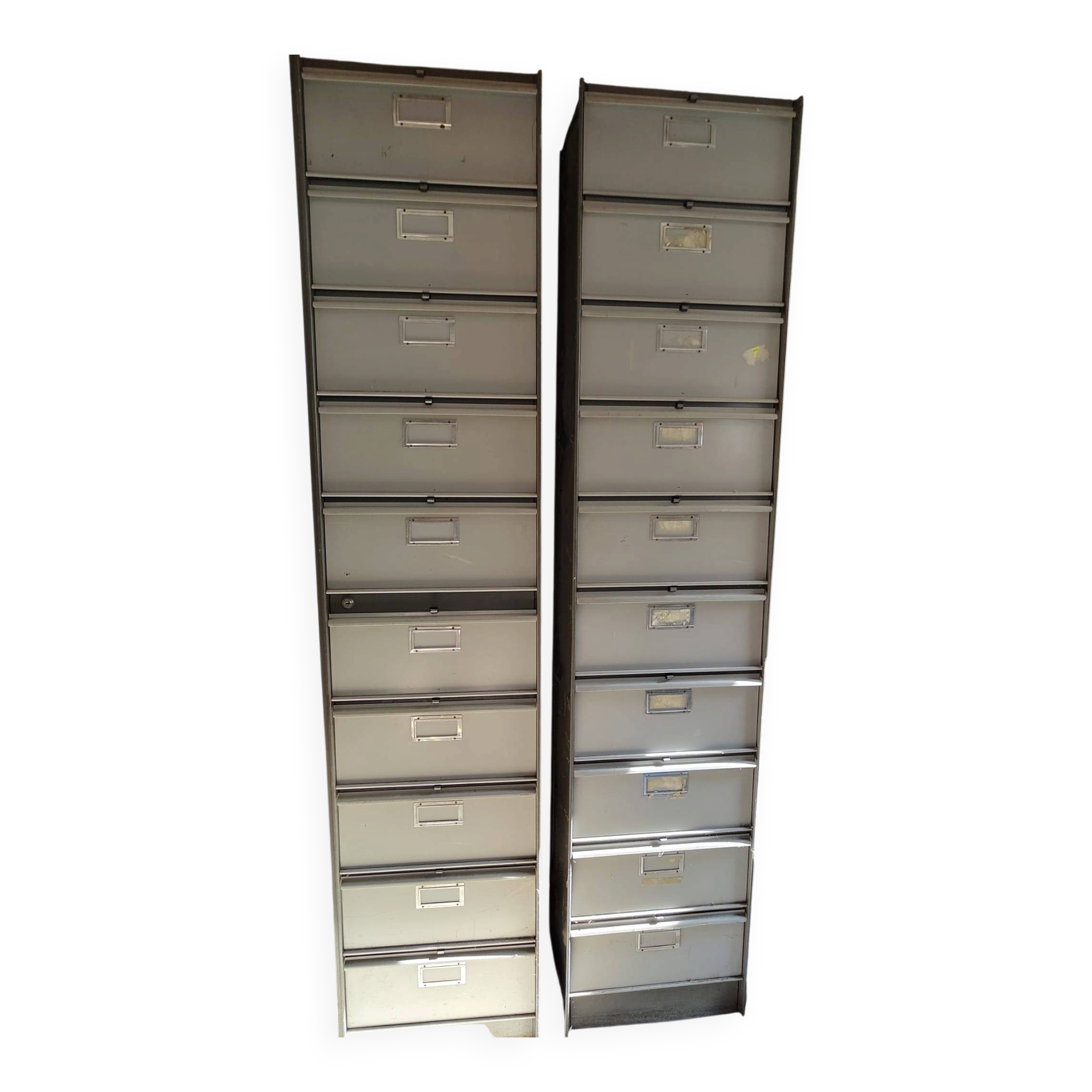 Set of 2 industrial (vintage) iron cabinets/shelves.