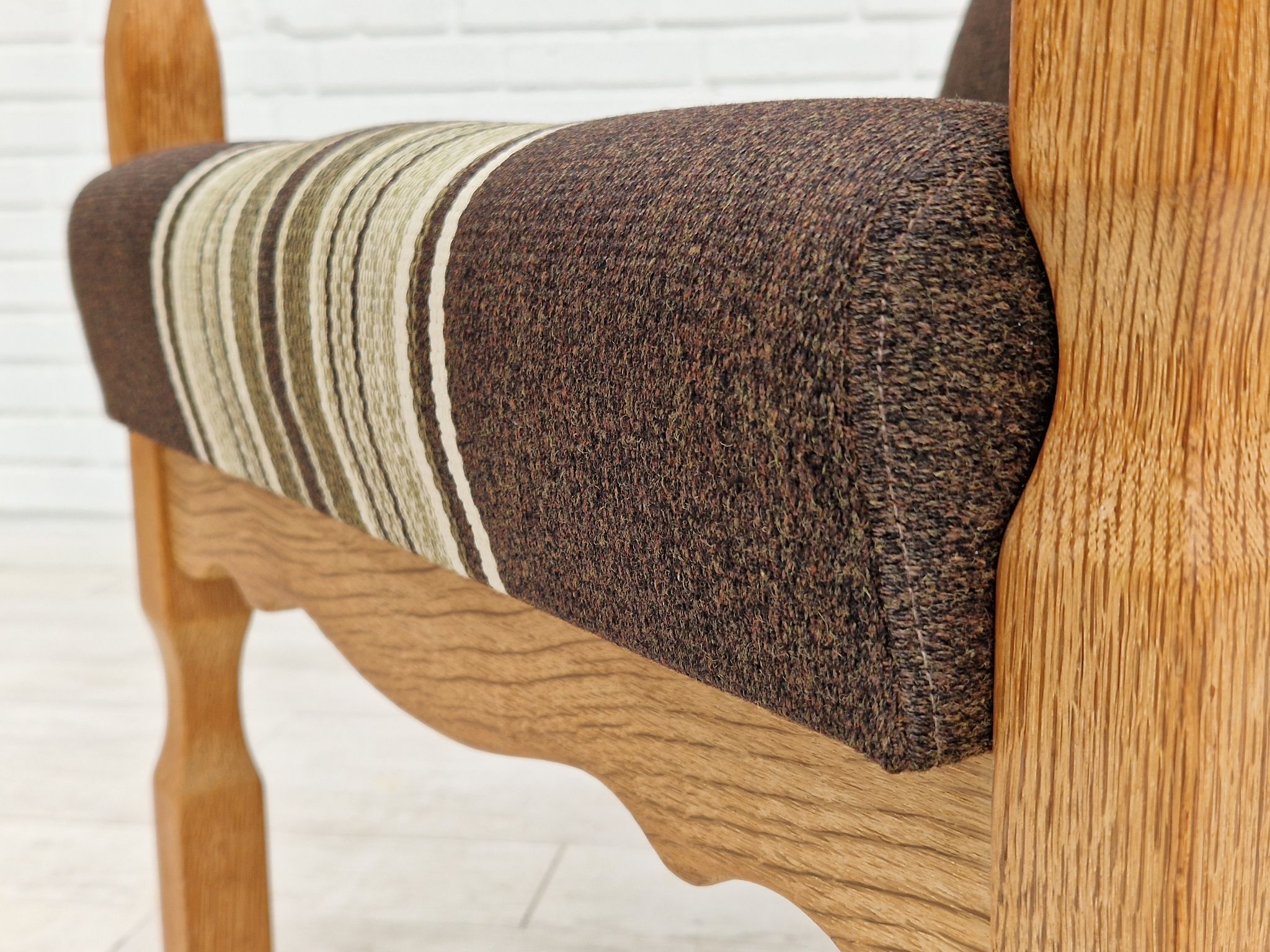 1970s, Danish design, oak wood armchair in furniture wool.