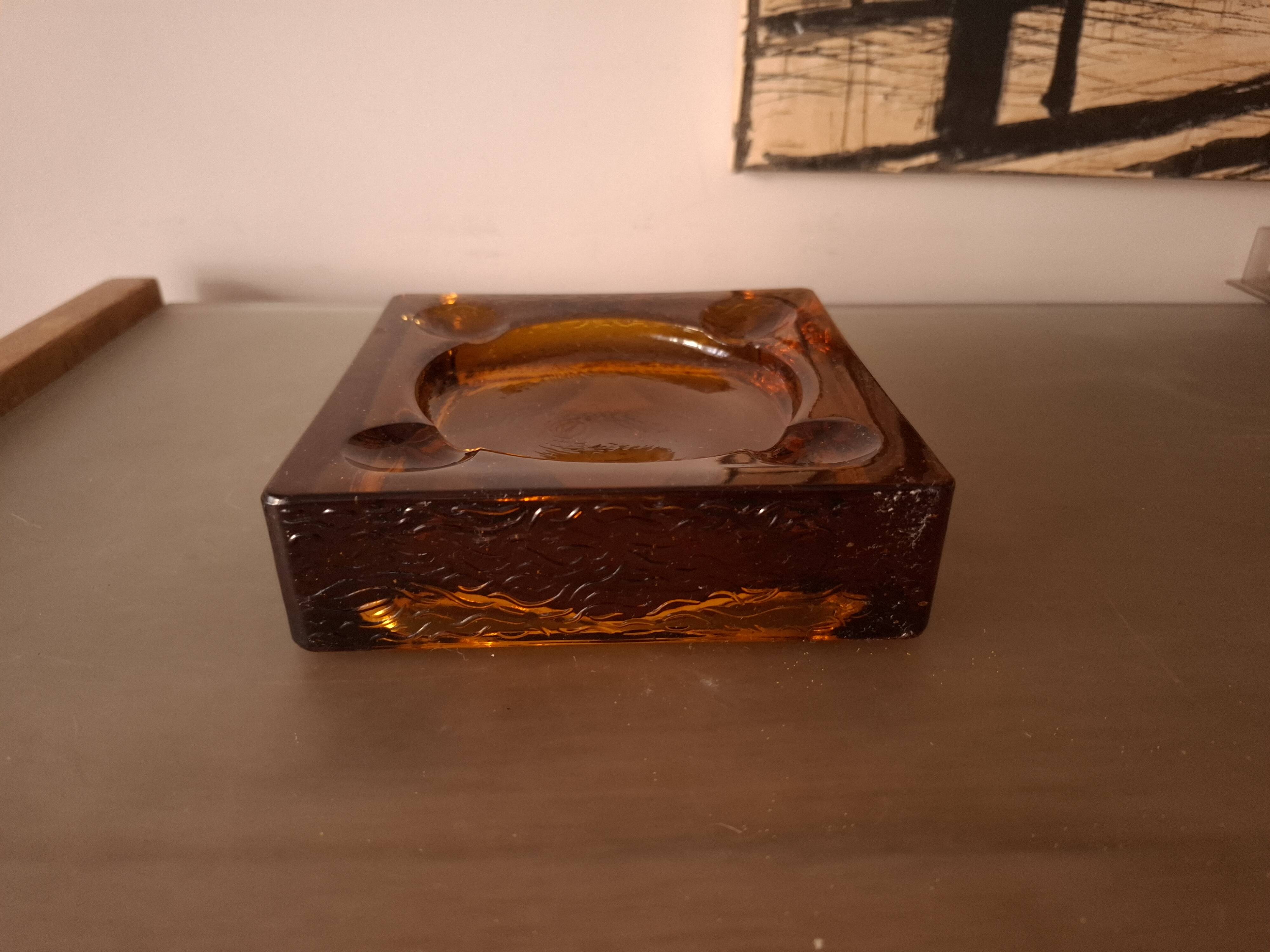 Ashtray, blown glass pocket emptying tray vintage 70's