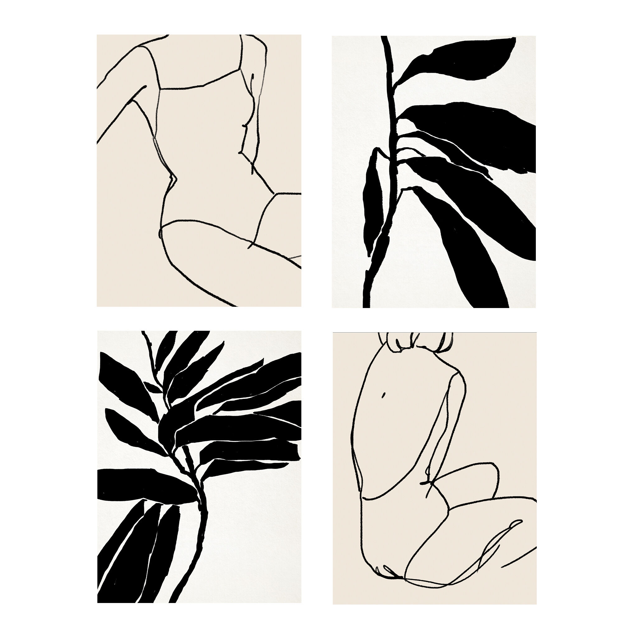4 giclee prints. Figures wall art set of four, A3