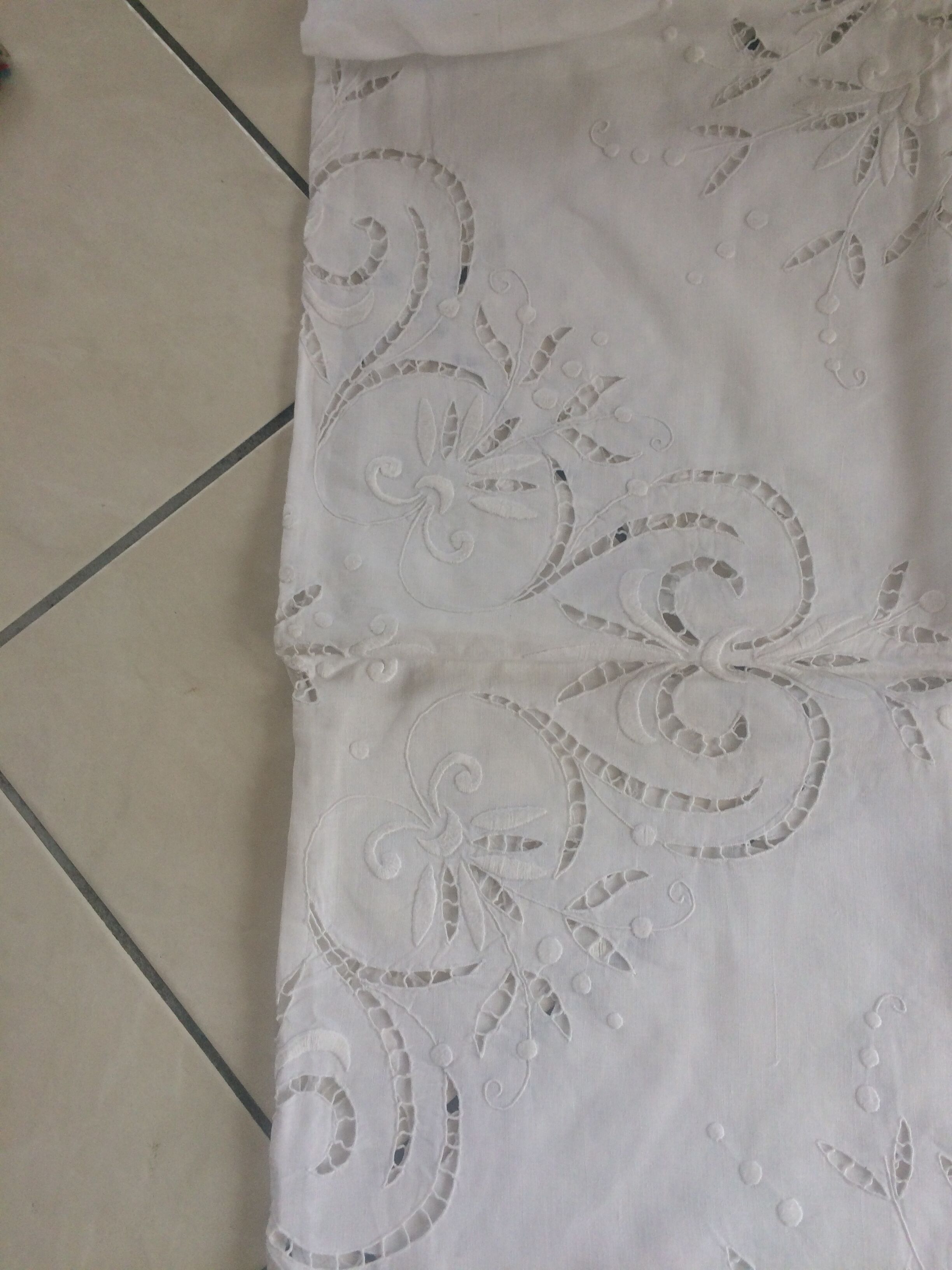 Old tablecloth with embroidery and handmade lace