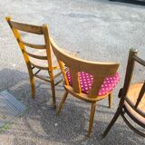 Set of 6 mismatched vintage wooden bistro chairs