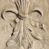 Polychrome carved wooden pediment, wall element, architectural, ancient object