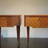 Pair of 60s veneer bedside tables with brass decorations