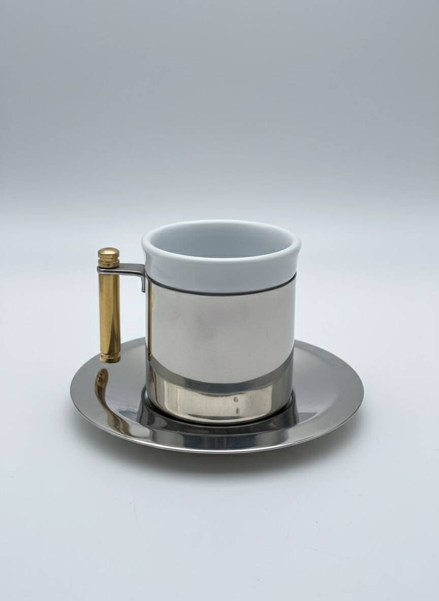 Balzano 3-piece metal and porcelain coffee set, Made in Italy