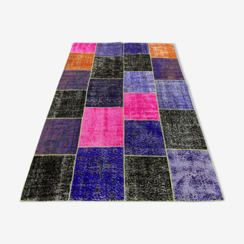 Tapis patchwork turc vintage détresse 221x150 cm laine moyenne