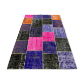 Distressed Vintage Turkish Patchwork Rug 221x150 cm Wool Medium