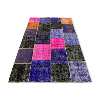 Tapis patchwork turc vintage détresse 221x150 cm laine moyenne