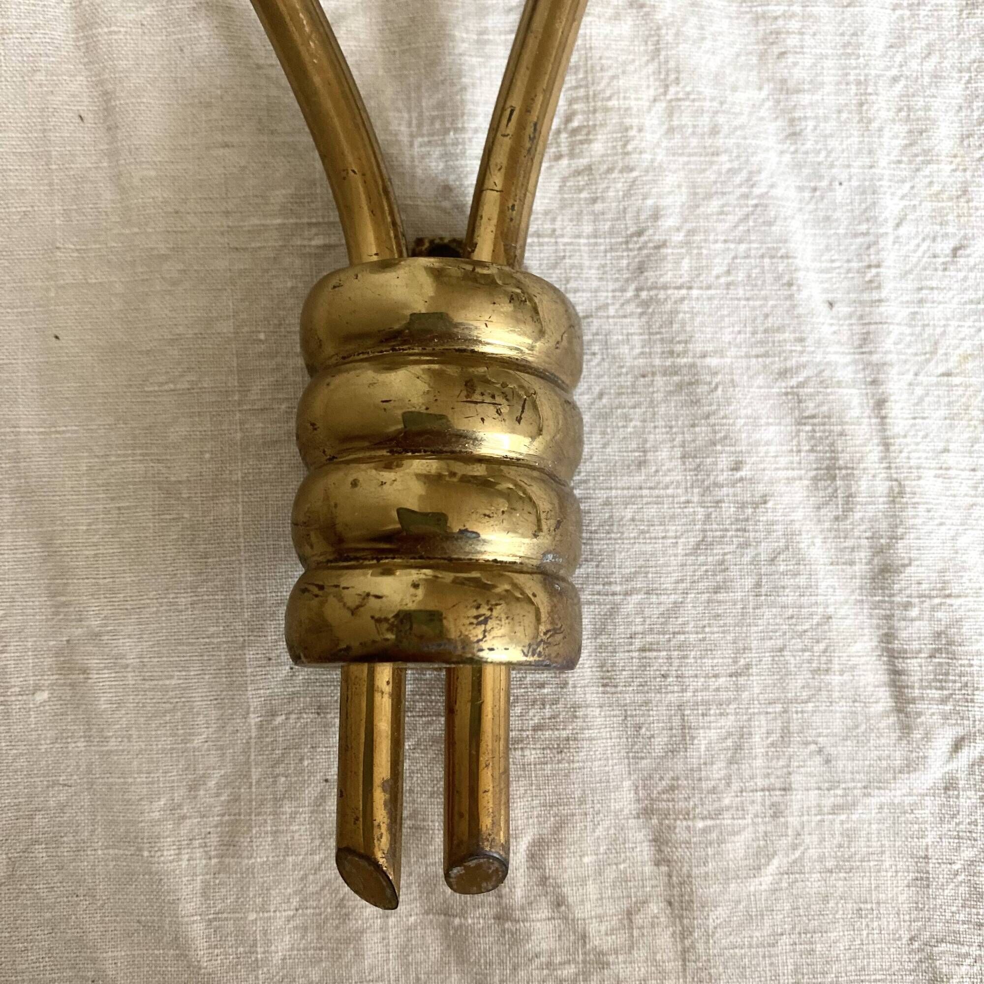 Set of 4 double wall lights in brass and frosted glass