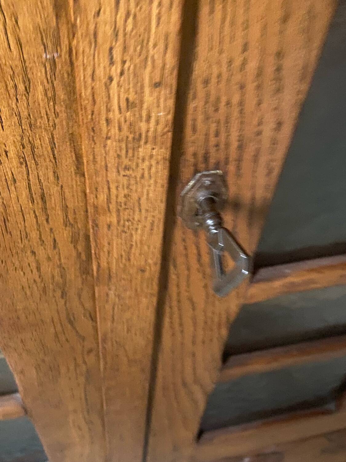 Small Art Deco period oak cabinet with glass front