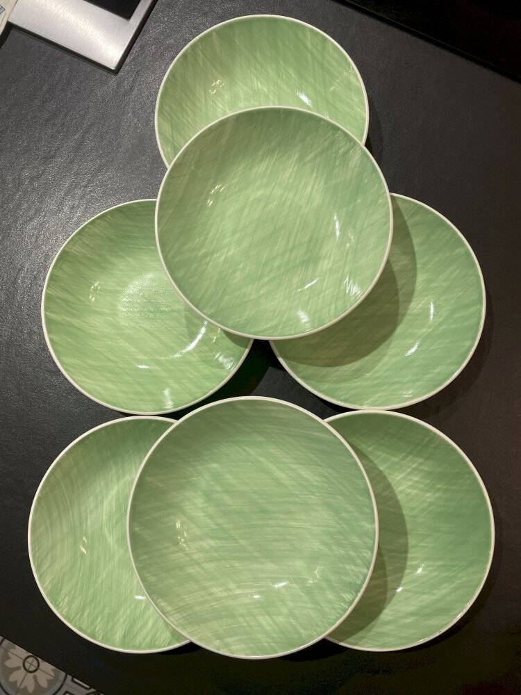 Set of 7 Salins soup plates, Mistral green model