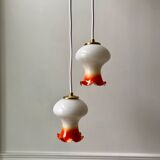 Pair of orange opaline tulips gradient white thread 70s