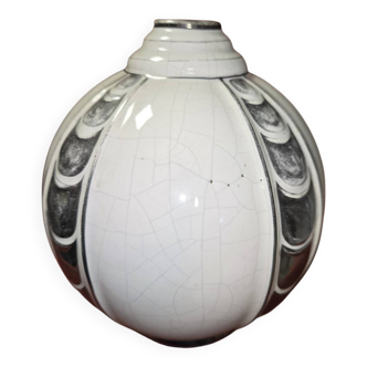 Important cracked ceramic boule vase from the Art Deco period.